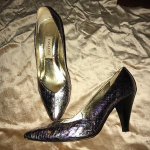 Vintage Casadei metallic python heels sz 9.5